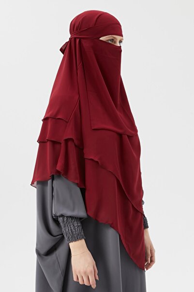Altobeh Έτοιμο πρακτικό σιφόν τριών στρώσεων με πέπλο τριγωνικό Hajj Umrah Shawl Σουφλέ Hijab Nikap Claret Red