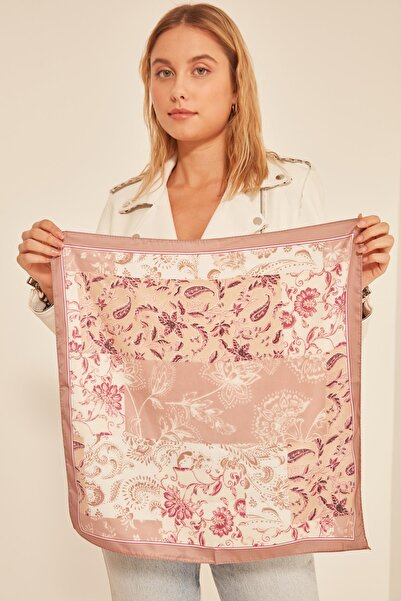 Axesoire 13929 Vizon Küçük Çiçek Desenli Kadın Saten Fular 50x50 cm Bandana B...