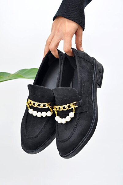 Bestenur Süet İncili Ayakkabı 817 - Siyah