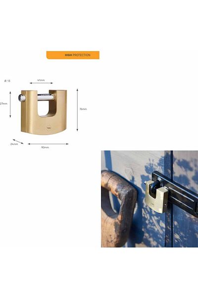 Yale 90mm Oval Sliding Pin Brass Padlock - High Protection - Steel Ring