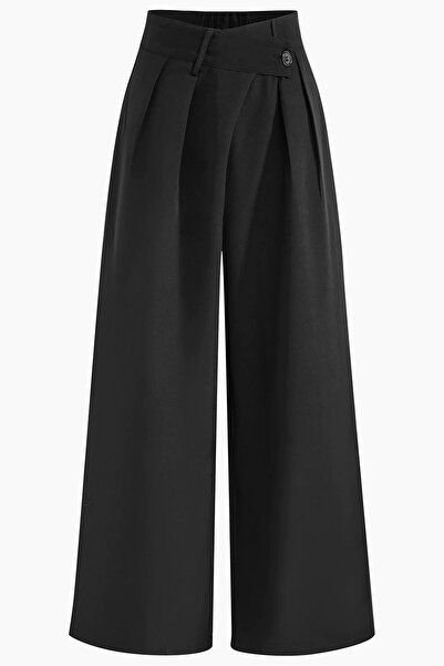 ipek atlas X Nurbeli Kadın Asimetrik Tasarımlı Bel Lastikli Palazzo Pantolon