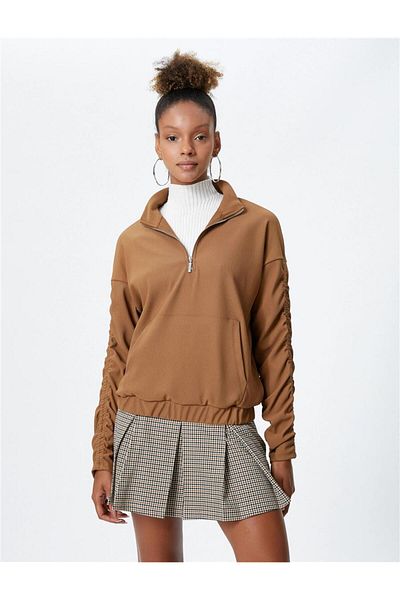 Koton 4wal10180ik 057 Beiges Elastan-Jersey-Sweatshirt für junge Mädchen