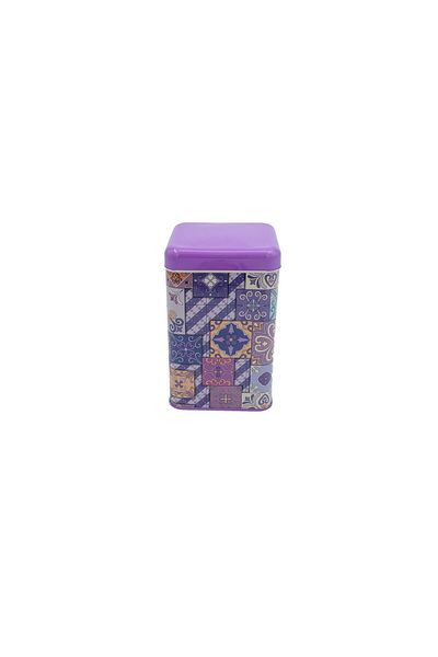 EVLE Ef022-o0 Purple Plaid Patterned Flat Purple Patterned Square Metal Storage Container 11x11 Cm