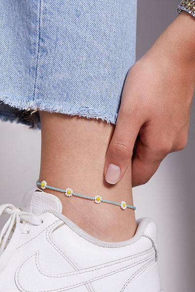 Elika Silver Elegant Daisy Flower Women's Bijouterie Anklet