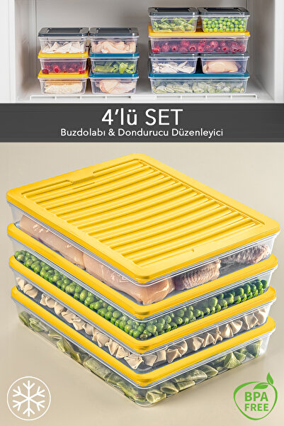 Meleni Home Organizator frigider 4 piese Recipient de depozitare potrivit pentru cuptorul cu microunde și difuzor galben 4 X 2400 ml