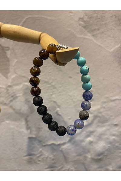USE NATURA Healing Men's Student Success Bracelet - Tiger Eye, Sodalite, Turquoise, Lava Stone