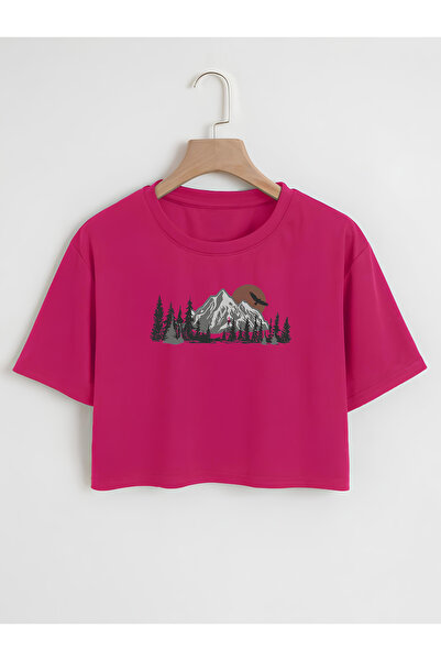 Ginevra Γυναικείο μπλουζάκι Oversize Crew Neck Mountain Printed Crop