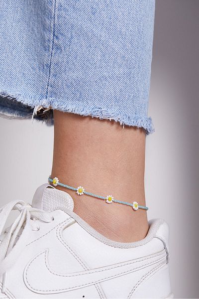 Elika Silver Elegant Daisy Flower Women's Bijouterie Anklet
