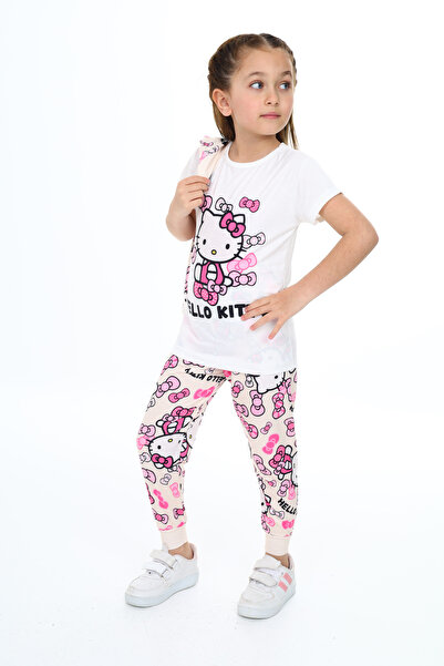 e-çocuk Cat Printed Girl's Set - Lower and Upper Set 2030