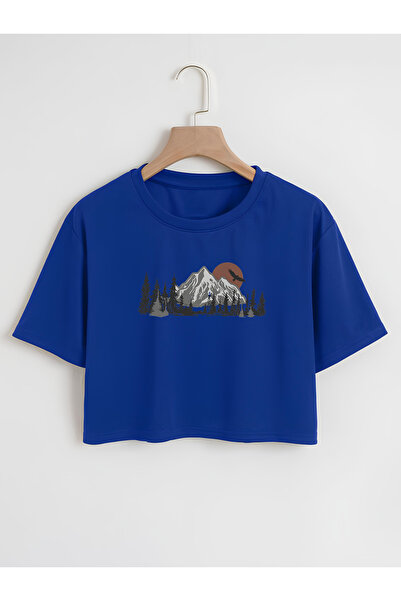 Ginevra Žene Oversize kroj okrugla kragna Planina Štampano Skraćeni kroj T-shirt