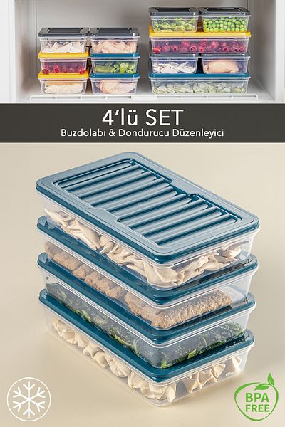 Meleni Home 4-Piece Refrigerator Organizer - Suitable for Microwave and Freezer, 1200 ml Oil Storage Container