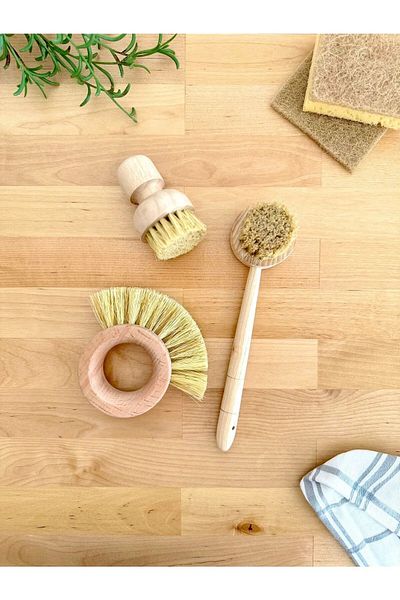 Mottogo 3-Piece Organic Wooden Handle Vegetable| Dish| Cleaning Brush Set