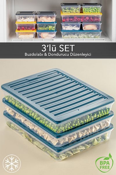 Meleni Home 3-Piece Refrigerator Organizer Microwave and Diffuser Convenient Storage Container Petrol 3 X 2400ml