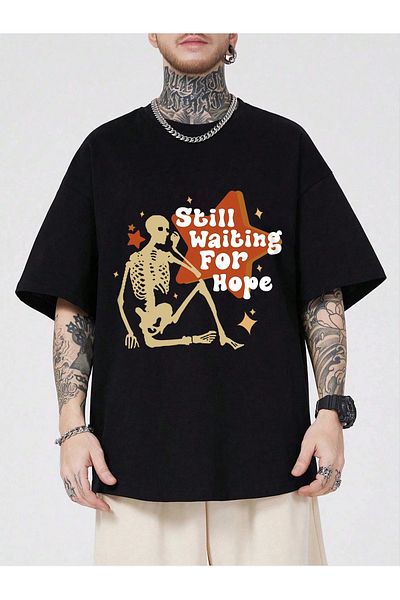 Jose Clothing Μαύρο εμπριμέ από οργανικό βαμβάκι Unisex Oversize T-shirt - Κοντό μανίκι