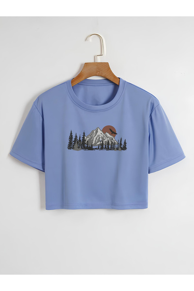 Ginevra Žene Oversize kroj okrugla kragna Planina Štampano Skraćeni kroj T-shirt