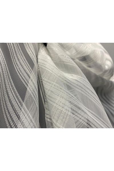 AKÇA TEKSTİL PASTA 450 MODEL SILVERY BROKEN WHITE COLOR READY STITCHED PLEATED TULLE CURTAIN 300*260