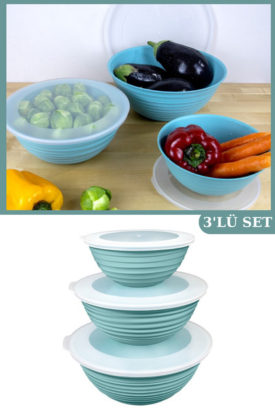 Flora 3 Boy Kapaklı Yuvarlak Kase, Çok Amaçlı Erzak Gıda Saklama Kabı 3’lü Se...