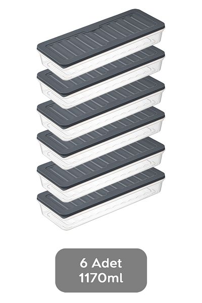 Meleni Home 6-Piece Refrigerator Organizer Storage Container Suitable for Microwave and Freezer Anthracite 6 X 1170 ml