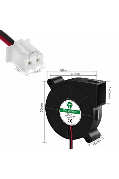 ROBİZ 5015 12V DC Salyangoz Fan 2 Pin 3D Yazıcı Soğutma Fanı Santirfüj Havalandırma Klima Türbin Kuluçka