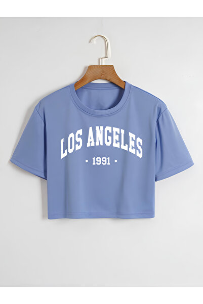 Ginevra Γυναικείο μπλουζάκι Oversize Crew Neck Los Angeles με στάμπα Crop