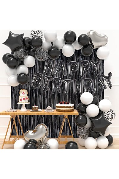 Bkmc Decoratiuni pentru petrecerea de aniversare - Set baloane alb-negru, per...