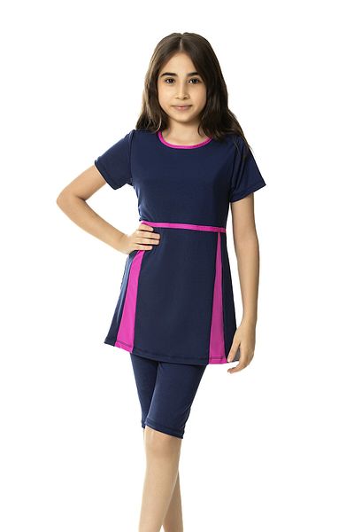 hazelin Μαγιό για κορίτσια Navy Blue 6-13 ετών με μισό μανίκι καλσόν HZL24S-AR1171-23