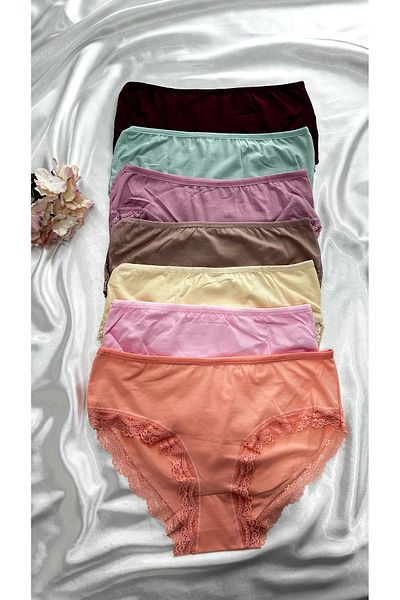 Clara Butik Chiloți moale din dantelă pentru femei, pachet de 7 bikini din țesătură din bumbac, lycra