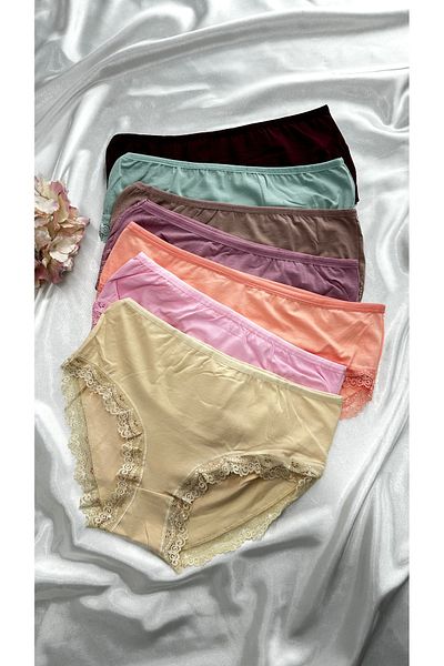 Clara Butik Chiloți moale din dantelă pentru femei, pachet de 7 bikini din țesătură din bumbac, lycra