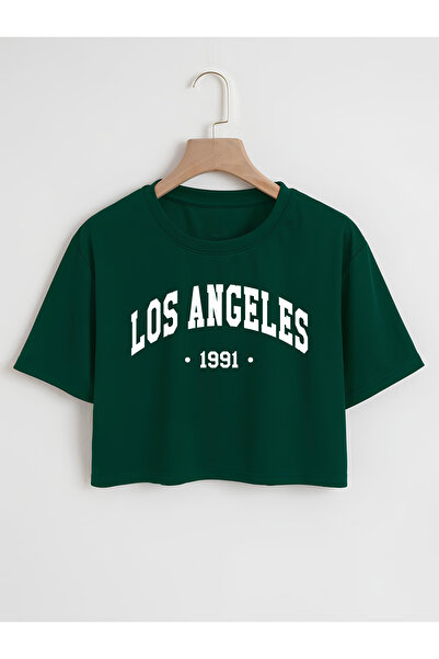 Ginevra Γυναικείο μπλουζάκι Oversize Crew Neck Los Angeles με στάμπα Crop