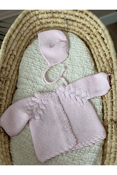 Florijee Knitwear Openwork Baby Cardigan and Hat Set - Hand Knitted