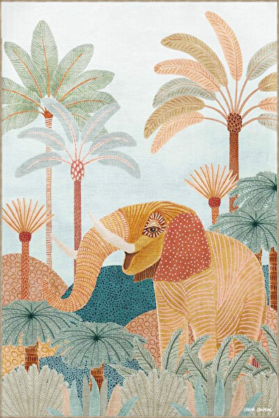 Rugs Modern Halı Animal Elephant Mixed Color Patterned Woven Carpet 4029