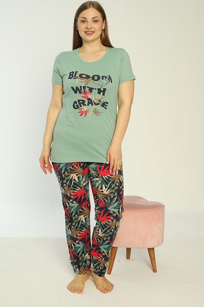 SEBOTEKS 100% Cotton Short Sleeve Large Size Women's Pajamas Set 15201