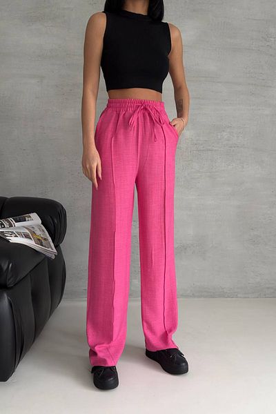 Neşeli Butik women's fuchsia linen Pocketed Palazzo pants NBG002