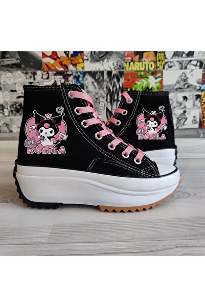 MECH BUTİK Štampane crne sportske patike sa visokim potplatom od platna