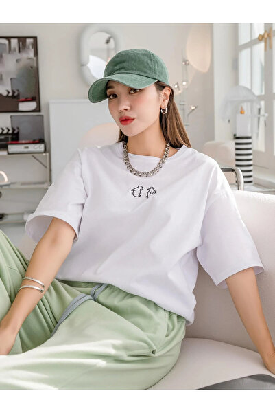 Jose Clothing Μπλουζάκι με λευκή στάμπα Unisex από οργανικό βαμβάκι Oversize - Κοντό μανίκι