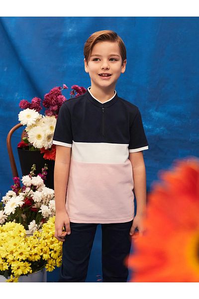 LC Waikiki Hakim Collar Color Block Short Sleeve Boy's T-Shirt