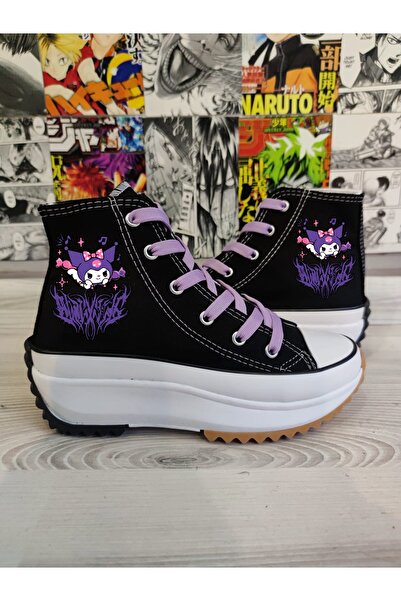 MECH BUTİK Pantofi de sport cu talpă înaltă de in negru cu imprimeu Kuromi