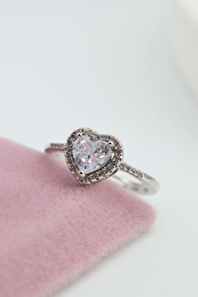 Dia Collet خاتم قلب قابل للتعديل بلون فضي من الفولاذ