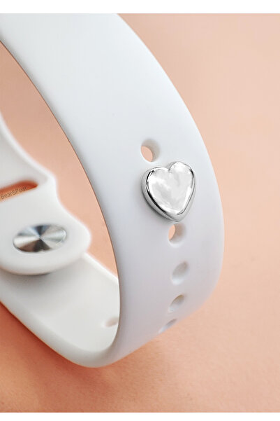 BearPear Apple Watch Uyumlu Akıllı Saat Kordon Aksesuarı Kalpli Charm Gümüş Renk