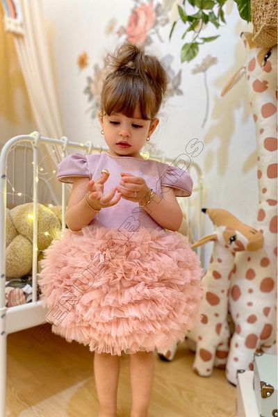 penu baby kids Dusty Rose Tutu Short Sleeve Baby Girl Dress - Princess