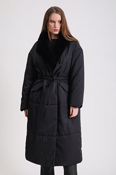 Leather Club Siyah Yün Garnili Puffer Kaban