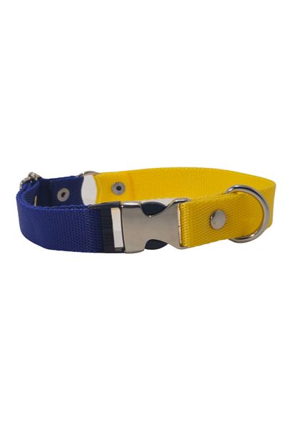 Pompiti Comfortable Adjustable Double Color Yellow-navy Collar for Dogs - 2cm Most Size Collar