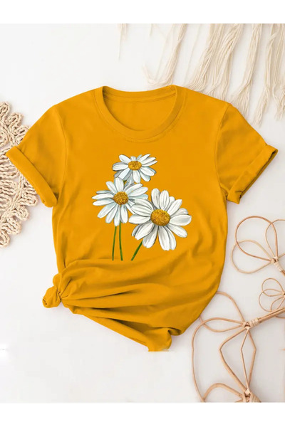 GALASHOP Papatya Çicek Kadın Rahat T-shirt