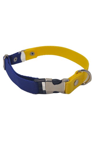 Pompiti Comfortable Adjustable Double Color Yellow-navy Collar for Dogs - 2cm Most Size Collar