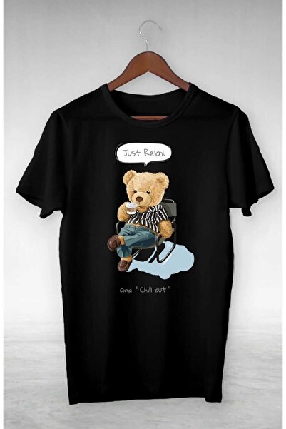 PERISENSE تي شيرت كبير الحجم مطبوع عليه Just Relax Teddy للنساء والرجال للجنسين