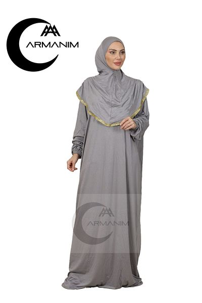 IYDGAH Ασημί Γκρι Ολόσωμο Φόρεμα Hijab Easy to Wear - Prayer