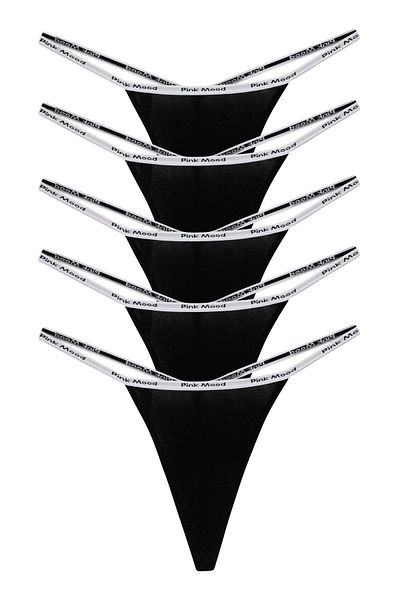 pink mood Thin Band Rubber Cotton Sexy t Thong 5' Pack