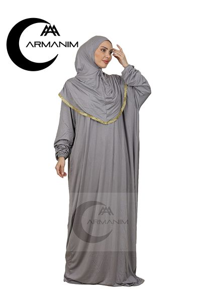 IYDGAH Ασημί Γκρι Ολόσωμο Φόρεμα Hijab Easy to Wear - Prayer