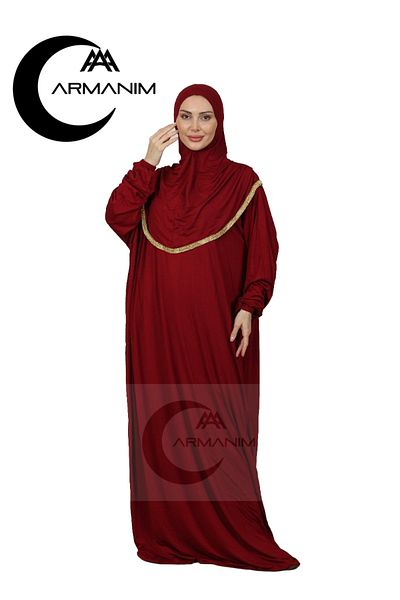 IYDGAH Armanim Burgundy Hijab Dress - One Piece, Easy to Wear, Luxury Prayer Dress
