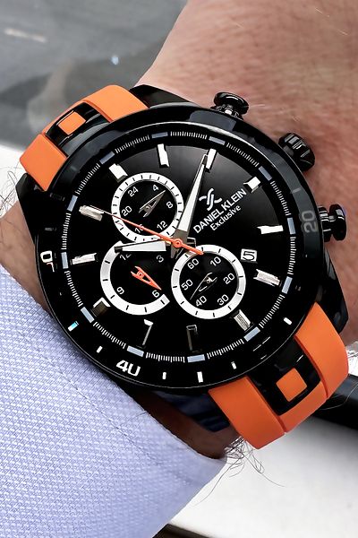 Daniel Klein Men's Wristwatch 3 Atm Waterproof Orange Color Silicone Cord + Bracelet Gift DKE2081C4